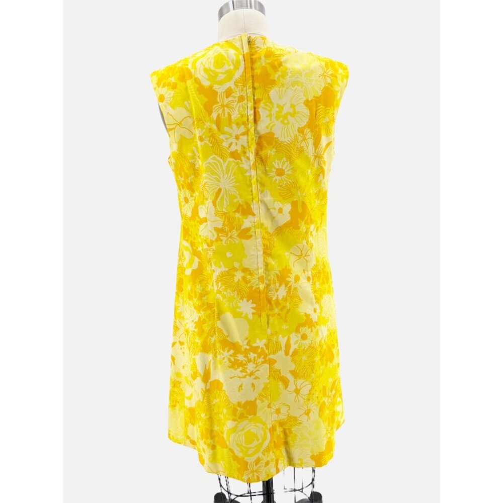 Vanda Fashions Vtg 1960s Mod Yellow Floral Print A line Sleeveless Dress Sz 10 - Picture 4 of 14